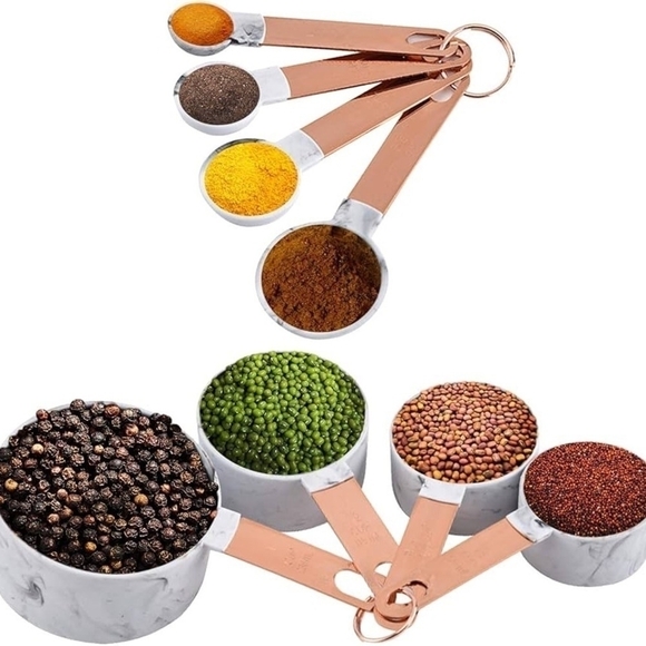 New Measuring Cups & Spoons Cooking Baking Copper Handle Kitchen Cup & Spoon Set - Picture 1 of 10